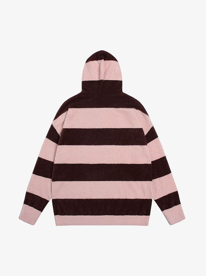 Thesupermade Hooded Striped Knit Sweater 