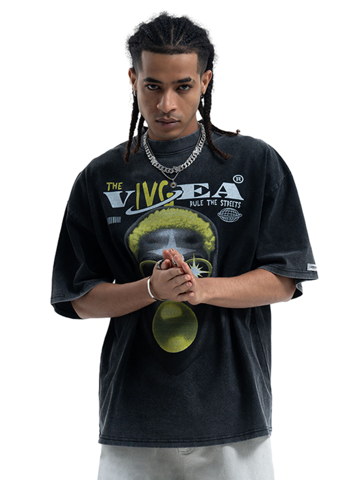 Street Retro Washed Creative Print T-shirt 
