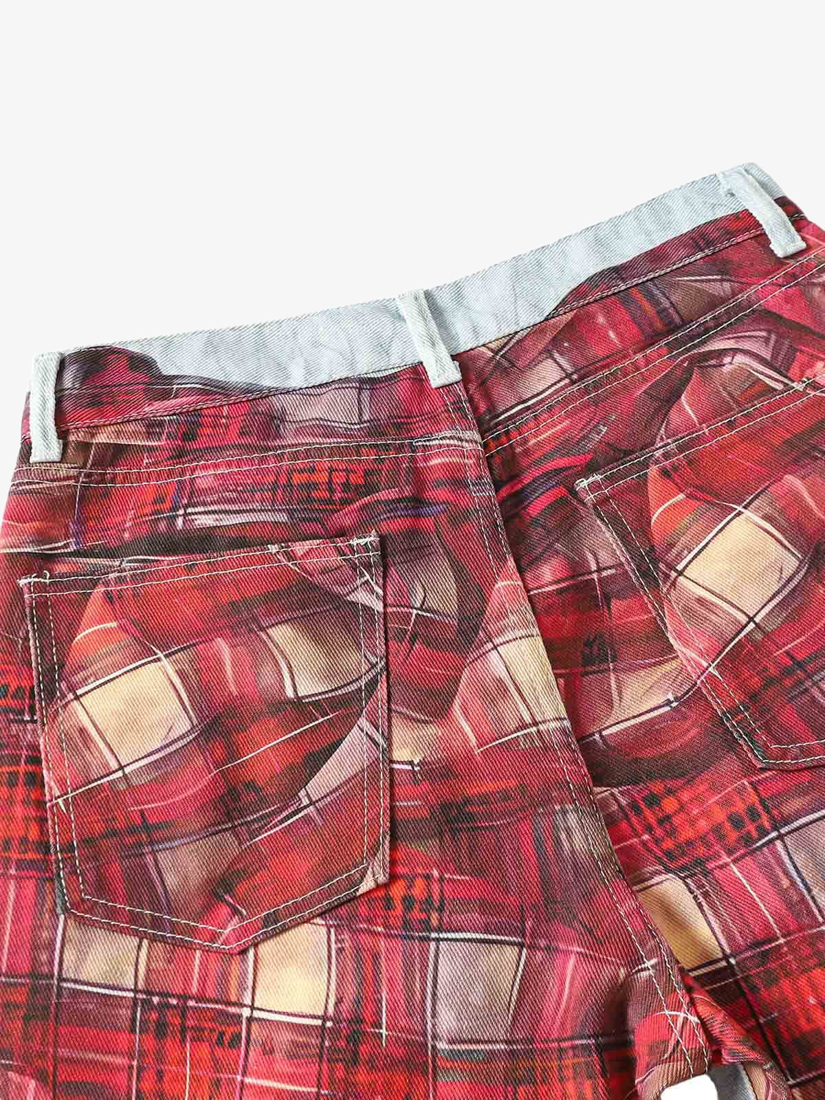 Plaid Print Baggy Jeans 