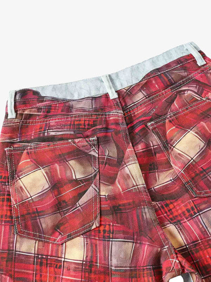 Plaid Print Baggy Jeans 