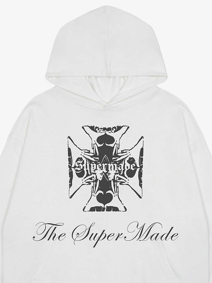 Street Cross Letters Print Hoodie 