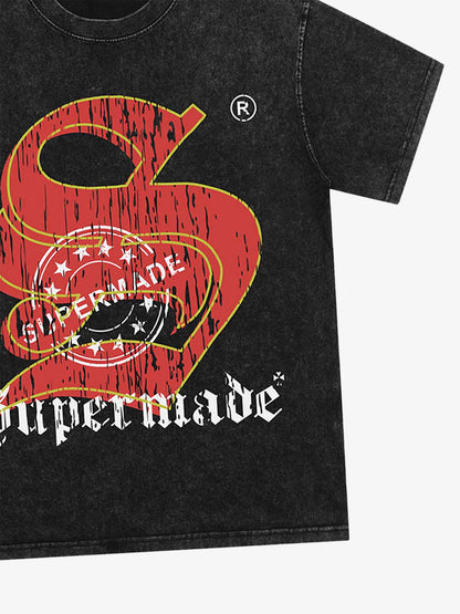 Thesupermade Street Distressed Stamped Letters T-shirt 