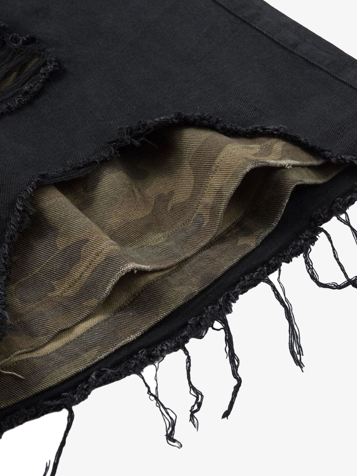 Distressed Ripped Black Denim Shorts 