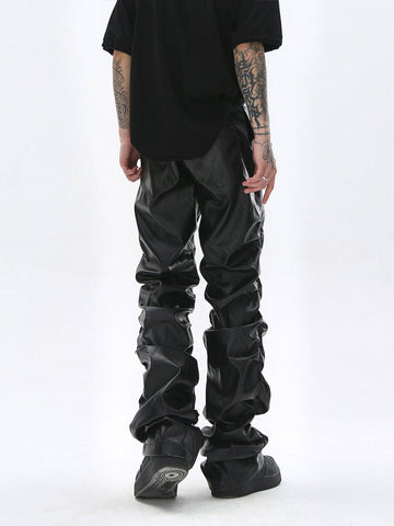 Thesupermade Punk Style Pleated Leather Pants - 2195 