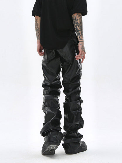 Thesupermade Punk Style Pleated Leather Pants - 2195 