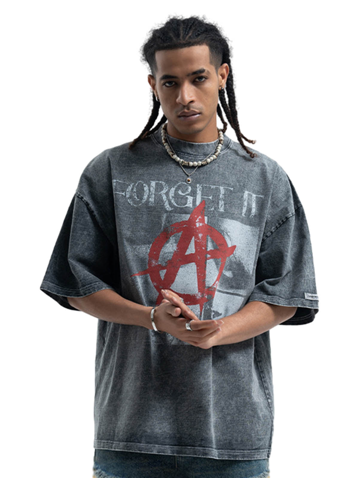 Street Retro Anti-War Distressed Print T-Shirt 