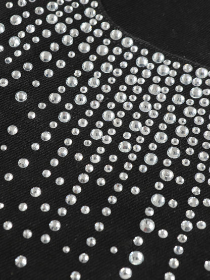 Retro Washed Rhinestone Raw Edge Denim Shorts - 2419 