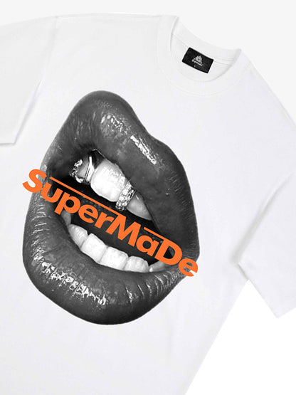 Lips Print Short Sleeve T-shirt - 2411 