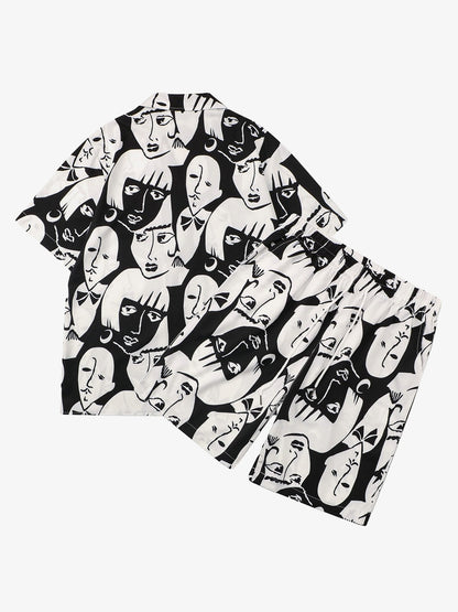 Multi-Face Print Summer Short Set 
