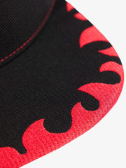 Embroidered Flame-Trimmed Black Baseball Cap - 2365 