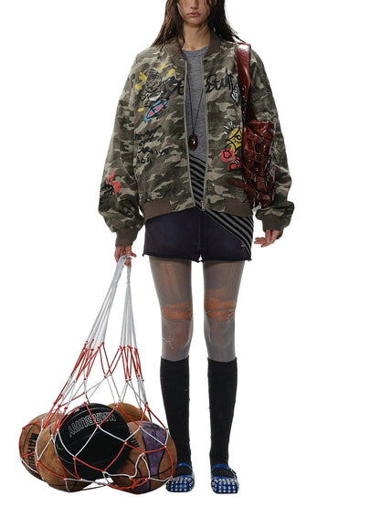 Graffiti Camouflage Baseball Bomber Jacket 