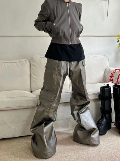 RO Style Matte Coated Leather Baggy Trousers - 2339 