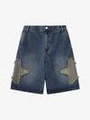 Street Patchwork Star Embroidered Denim Shorts - 2133 
