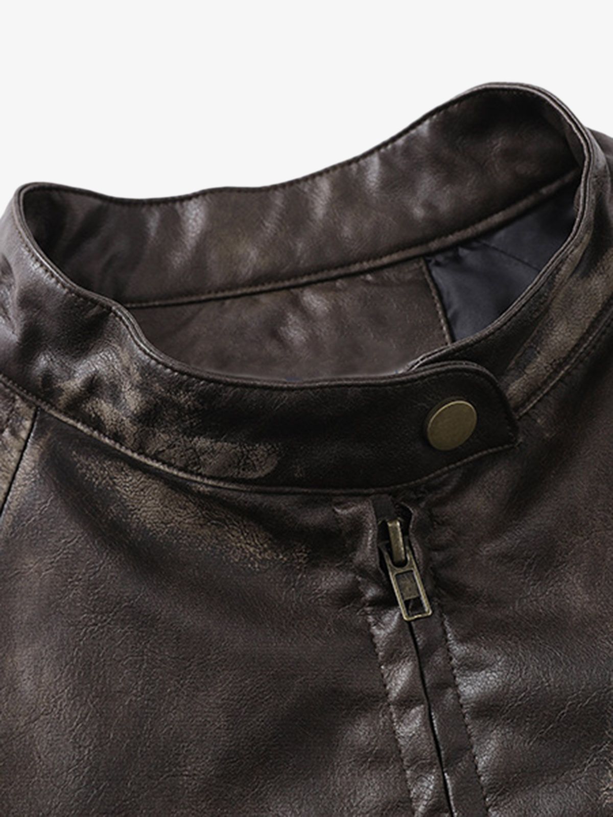 Thesupermade Distressed Letter Embroidery Motorcycle PU Leather Jacket 