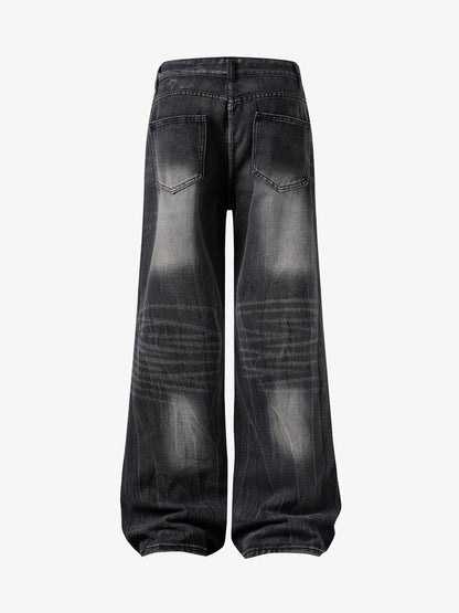 Washed Distressed Straight Jeans 