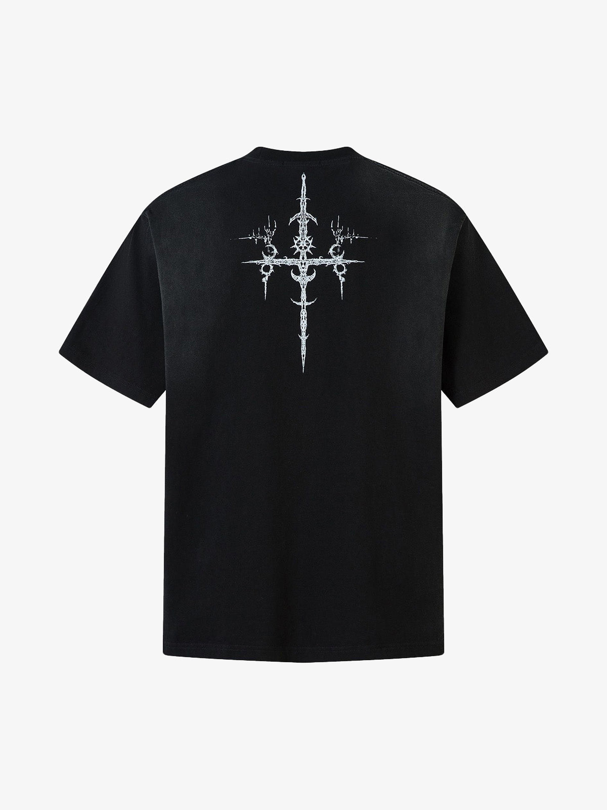 Heavy Cotton Washed Cross Shield Print T-shirt 