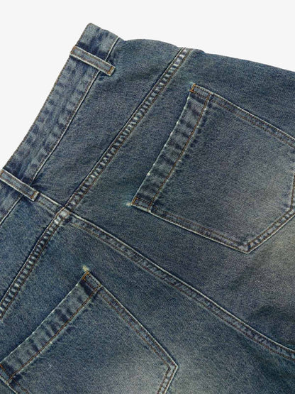Washed Distressed Barrel Denim Jorts 