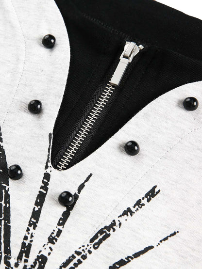 Retro Portrait Print Faux Two-Piece Long Sleeve T-Shirt - 2316 