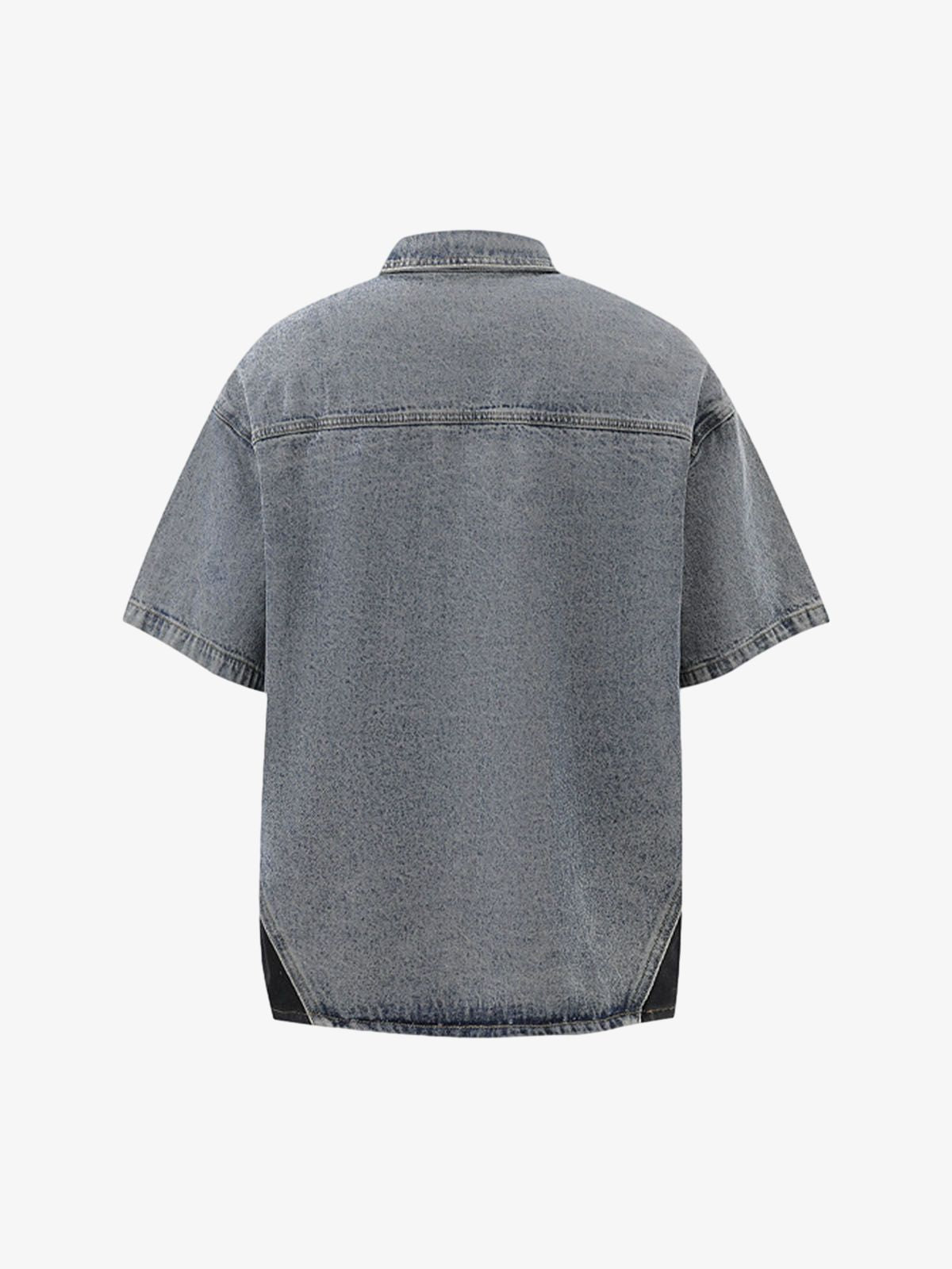 Deconstructed Patchwork Short-Sleeve Cropped Denim Set 
