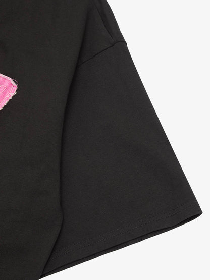 Thesupermade Pink Letter Applique Street Rap T-shirt - 2145 