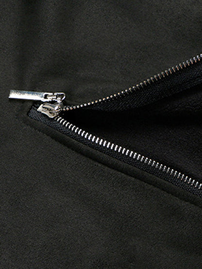 Thesupermade Metal Button Multi Zipper Suede Fleece Sweatshirt 