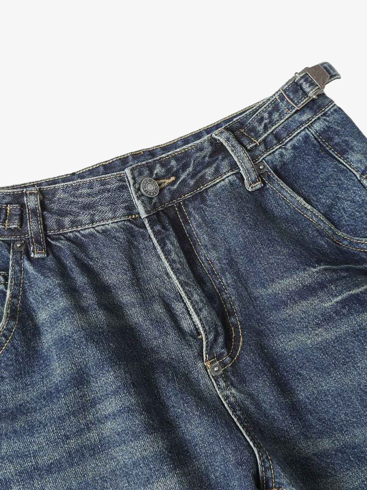 Washed Distressed Deconstructed Pleated Scimitar Jorts 