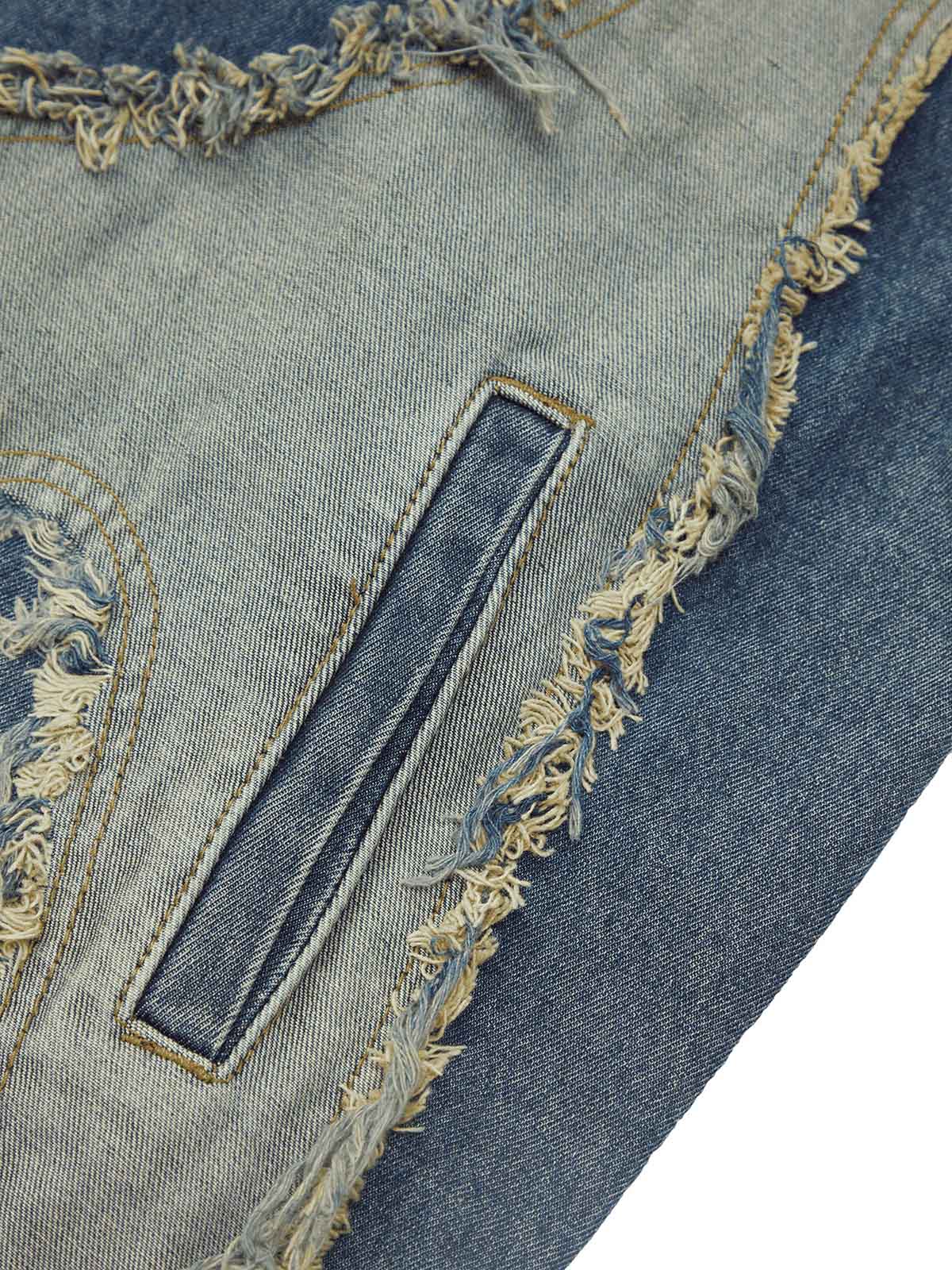 Thesupermade Contrast Denim Heart Stitching Street Rap Vest - 2062 