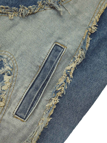 Thesupermade Contrast Denim Heart Stitching Street Rap Vest - 2062 