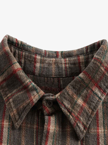 Vintage Plaid Tie-Dye Long Sleeve Shirt 