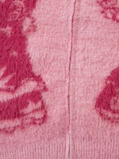 Thesupermade Graffiti Faux Mink Fur Zip Up Sweater 