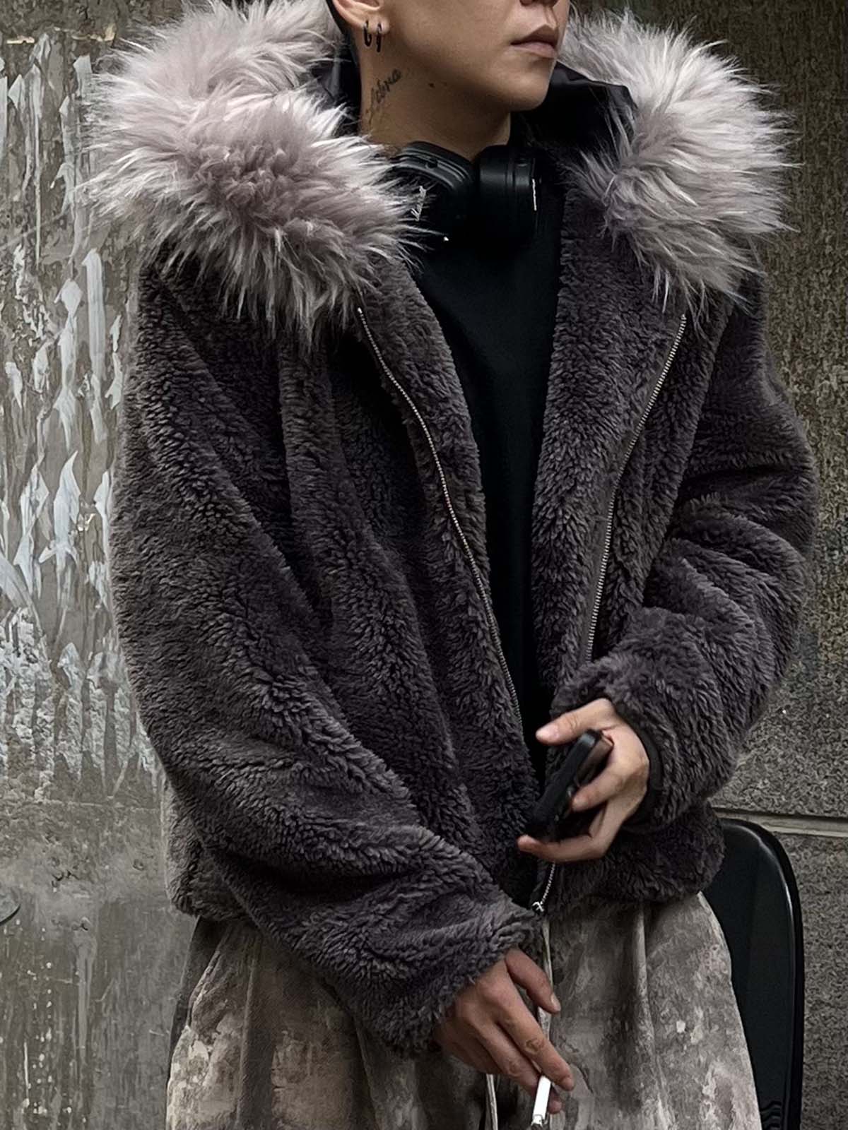 Thesupermade Fur Hooded Quilted Sherpa Jacket - 2304 