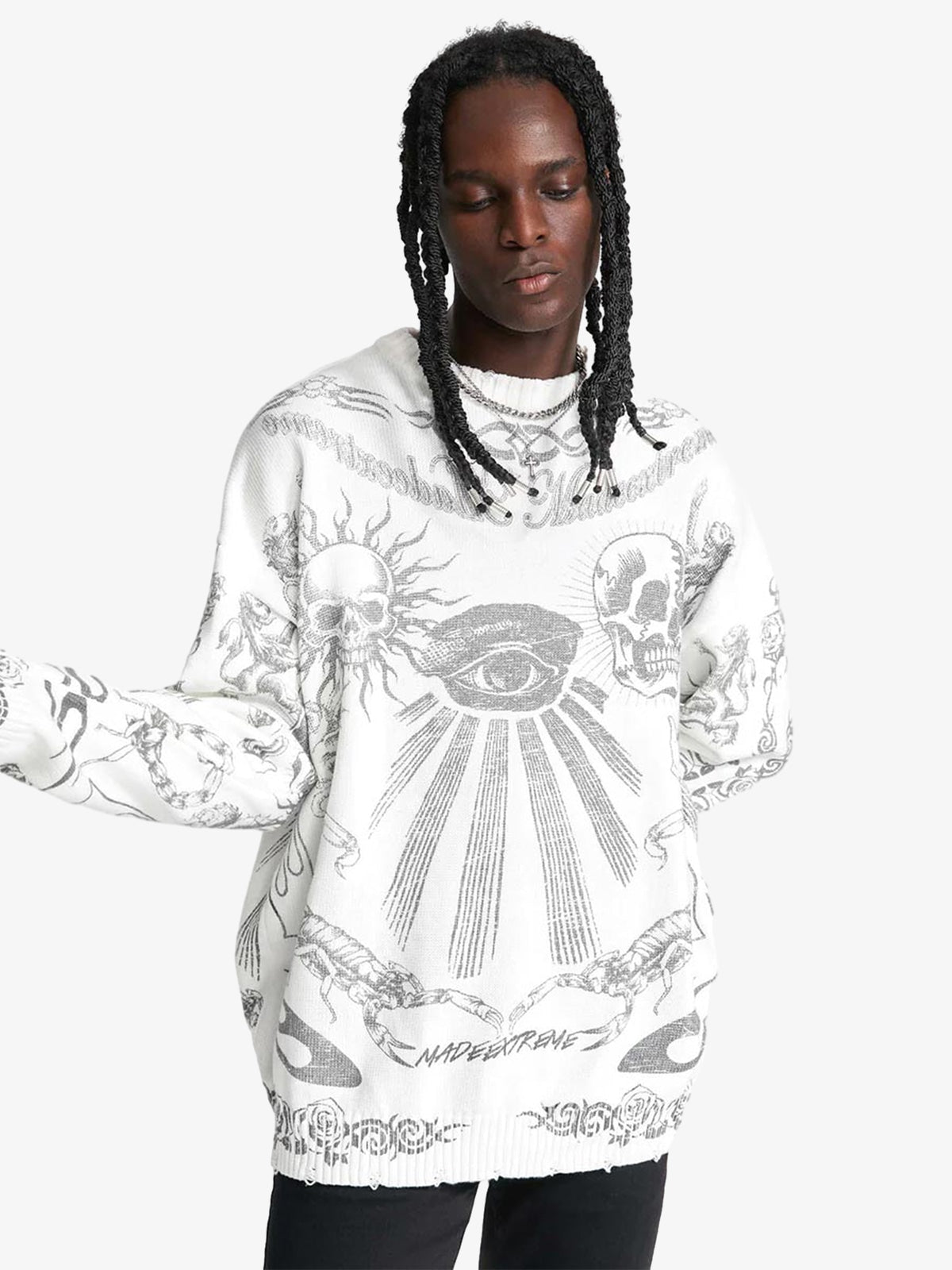 Thesupermade Skull Print Distressed Sweater - 1002 