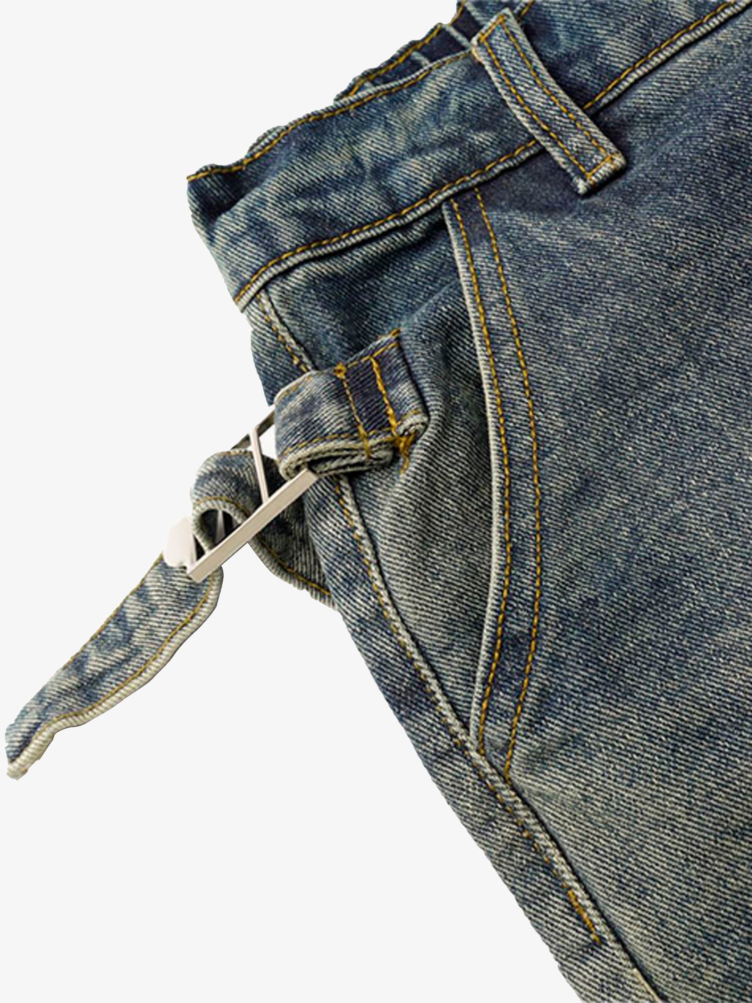 Thesupermade Washed Distressed Waistband Straight Jeans 