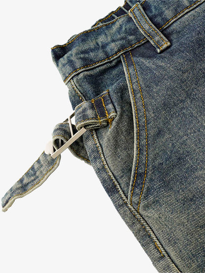 Thesupermade Washed Distressed Waistband Straight Jeans 