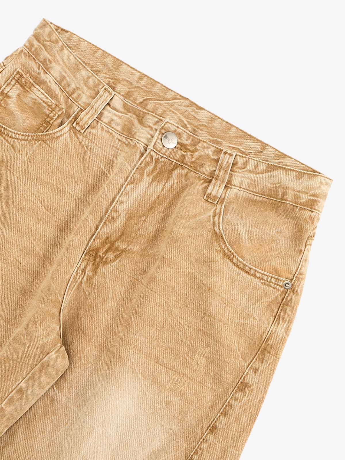 Vintage Washed Distressed Straight Jeans 