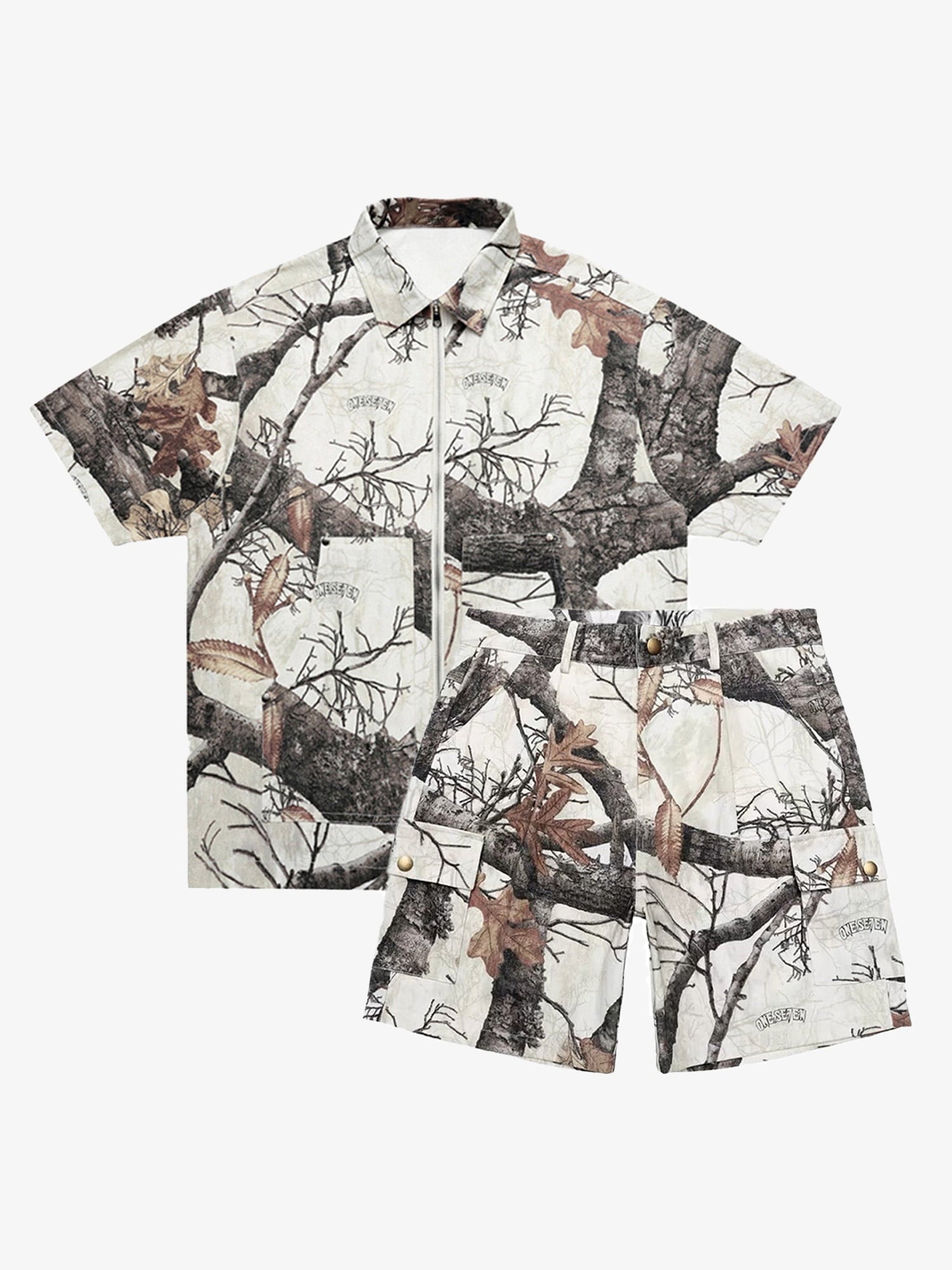 Thesupermade Retro Branches & Fallen Leaves Print Workwear Set 