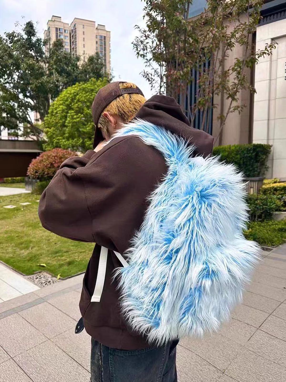 Snow Monster Contrast Ice Blue Furry Backpack 