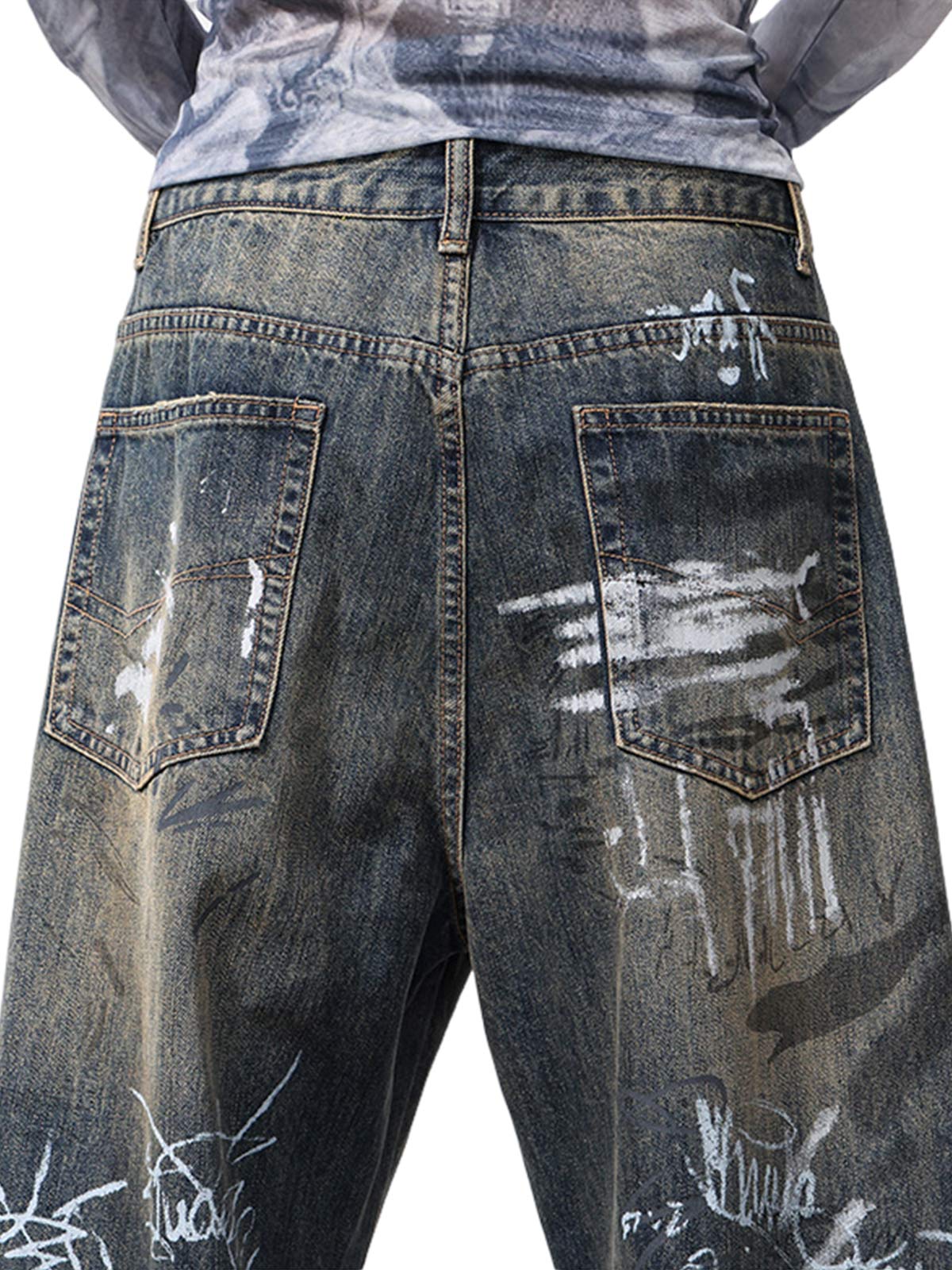 Print Hand-Painted Graffiti Drawstring Baggy Jeans 