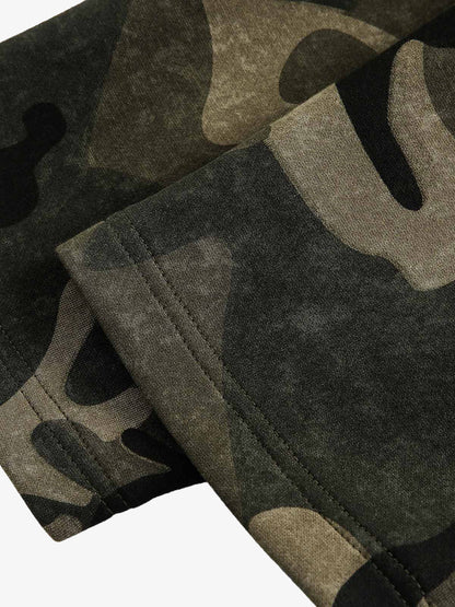 Vintage Camouflage Flame Heart Print Hoodie 