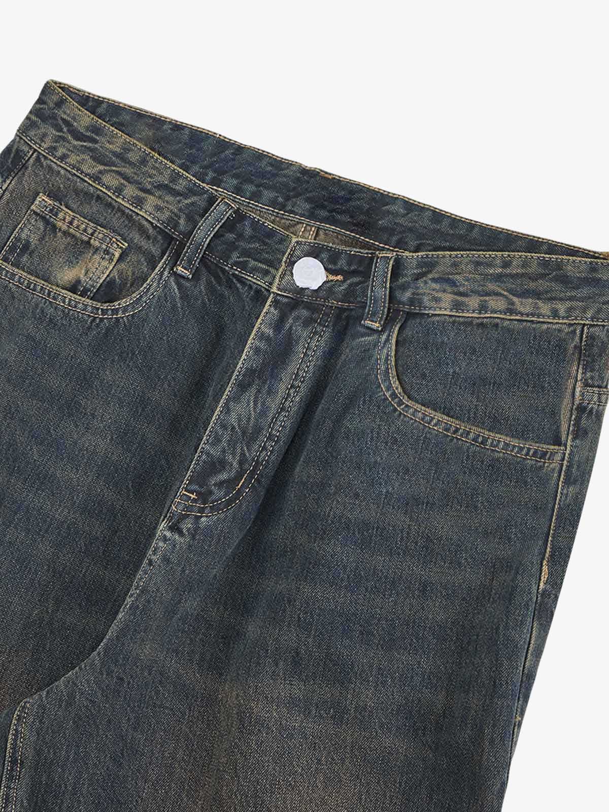 Washed Distressed 'Who Cares You' Print Straight Jeans - 2367 