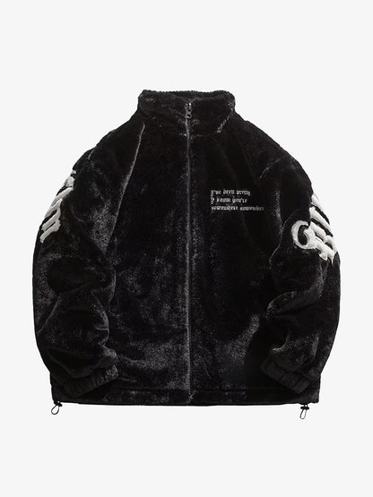 Thesupermade Street Letter Embroidered Fleece Jacket - 1838 