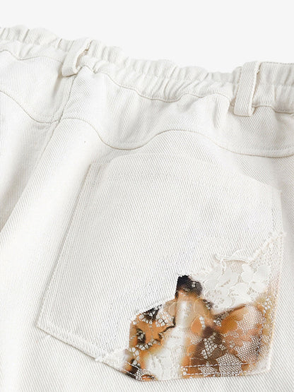 Thesupermade American Retro Lace Patchwork Jeans 