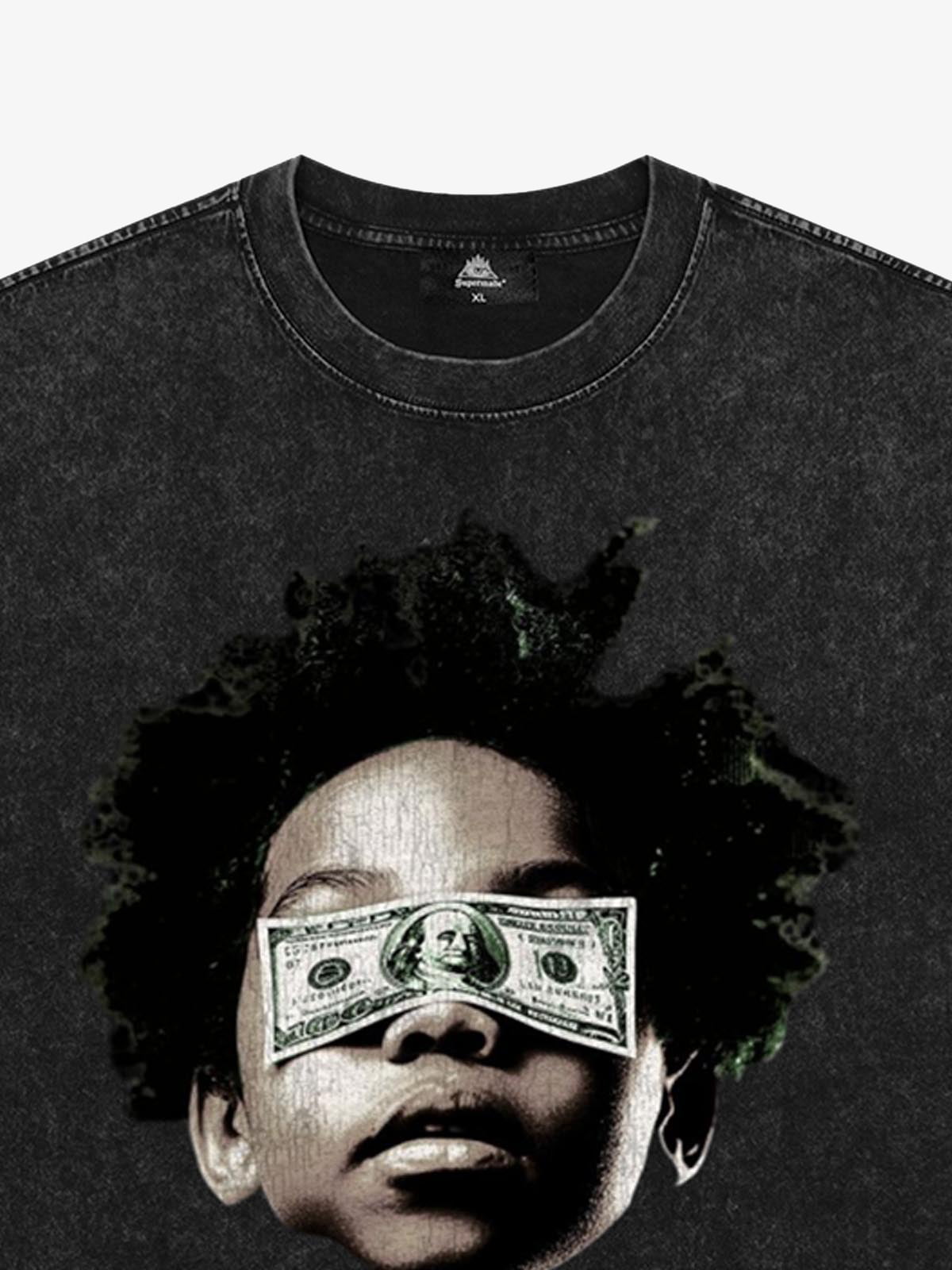 Original Distressed Washed Dollar Boy Print T-Shirt 