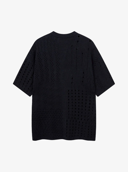 Openwork Knit Short-Sleeve Sweater 