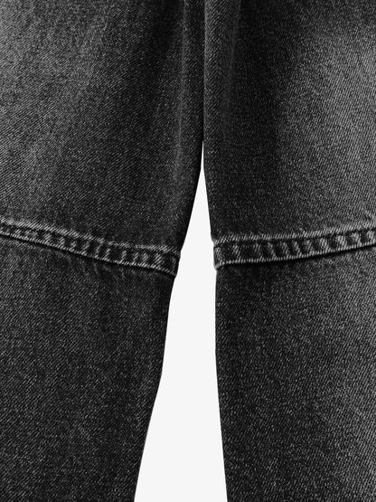 Washed Distressed Rivet Denim Cropped Jorts 