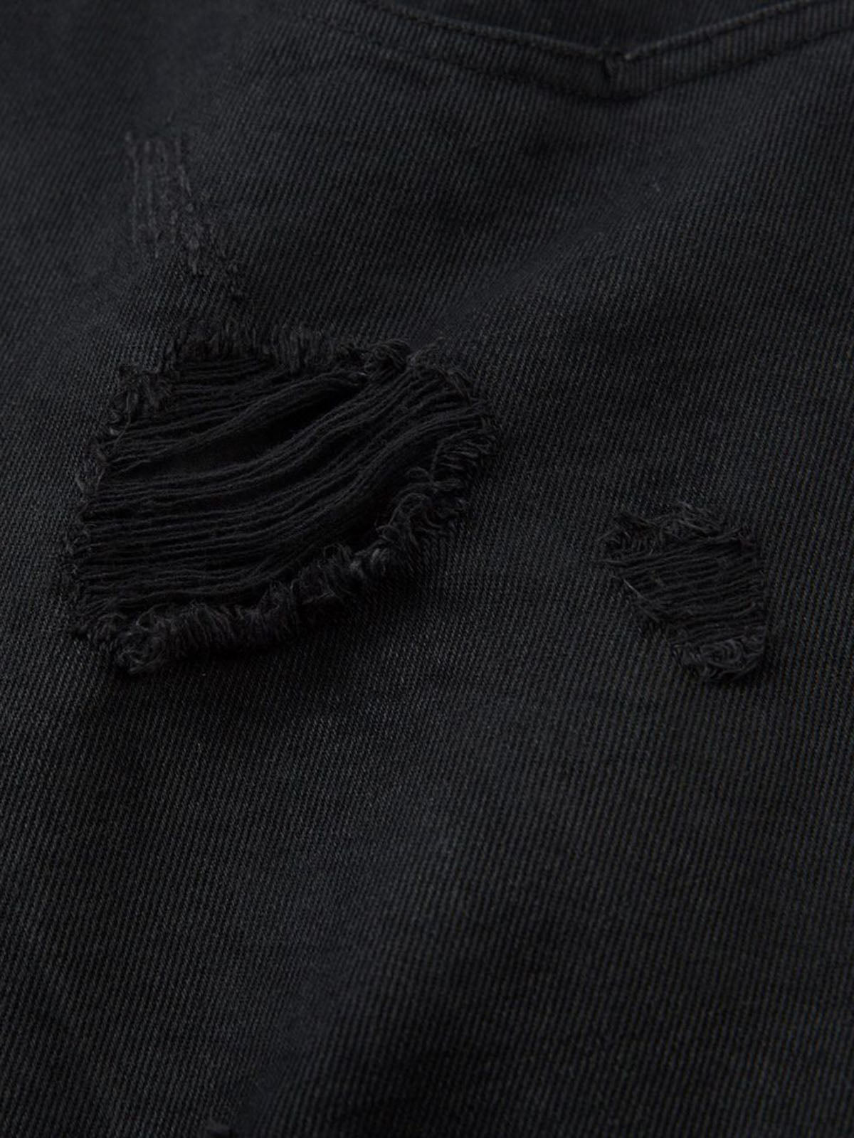 Distressed Ripped Black Denim Shorts 