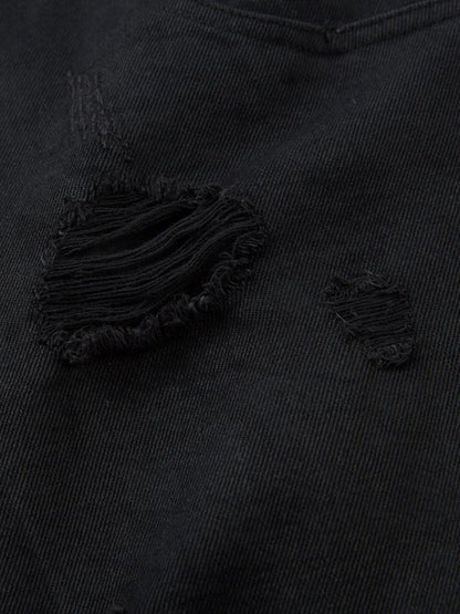 Distressed Ripped Black Denim Shorts 