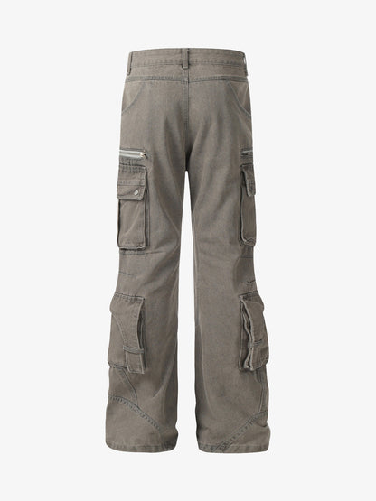 Washed Multi-Pocket Bootcut Jeans 
