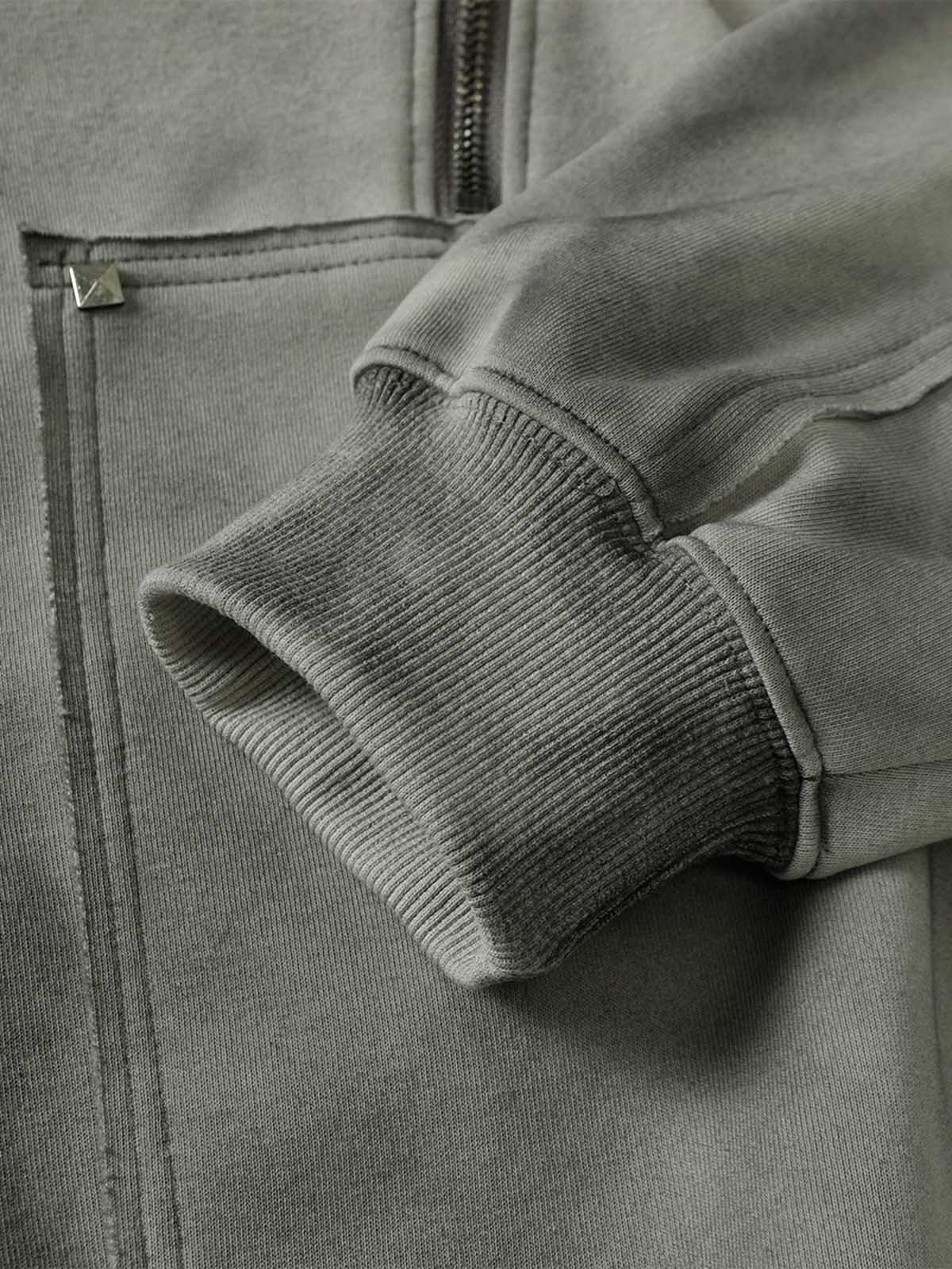 Street Washed Distressed Stitching Rivet Hooded Jacket 