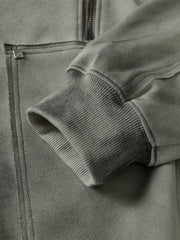 Street Washed Distressed Stitching Rivet Hooded Jacket 